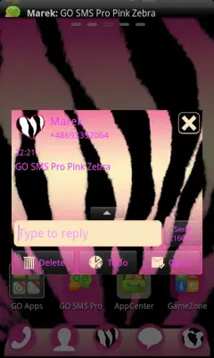 GO SMS Pro Pink Zebra android App screenshot 1