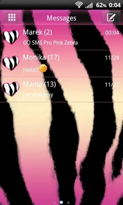 GO SMS Pro Pink Zebra android App screenshot 2